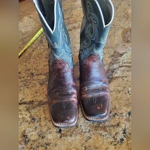 Square Toed Brown and Green Western Boots